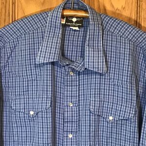 Vintage Ruddock Western Shirt Long Sleeve Pearl Snap Blue Plaid Men's 17-35 Long